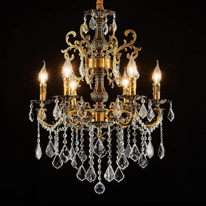 Antique Gold 8-Light Candle Crystal Chandelier
