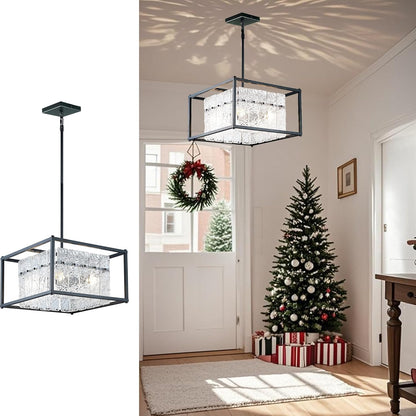 Modern Rectangle Gold Crystal Chandeliers for Dining Room, 42" Large Rectangular Water Ripple Glass Island Light Fixture, Elegant Linear Lighting for Kitchen Island, Living Room, L42 X W11 X H12