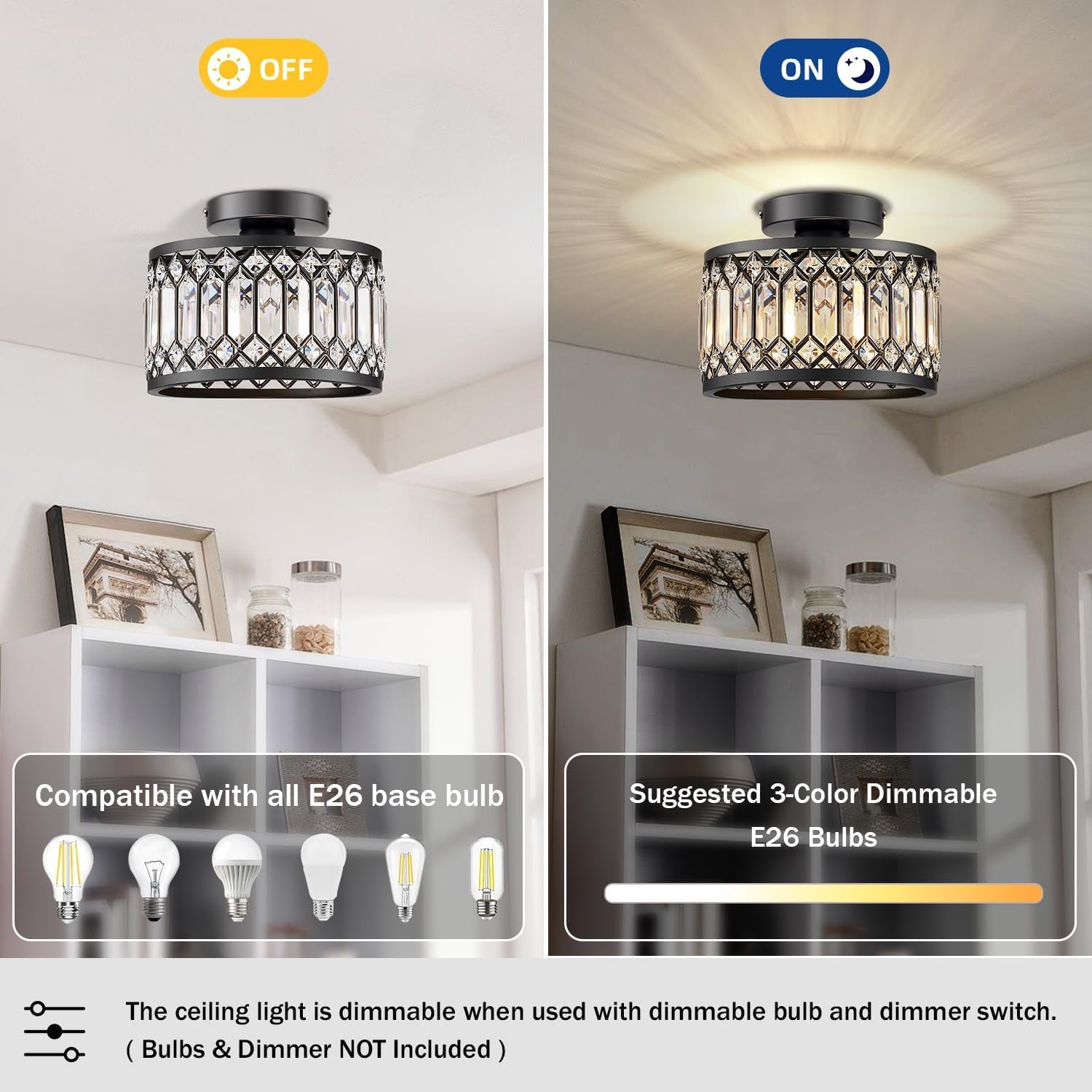 9" Crystal Semi Flush Mount Ceiling Light