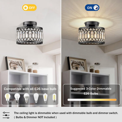 9" Crystal Semi Flush Mount Ceiling Light