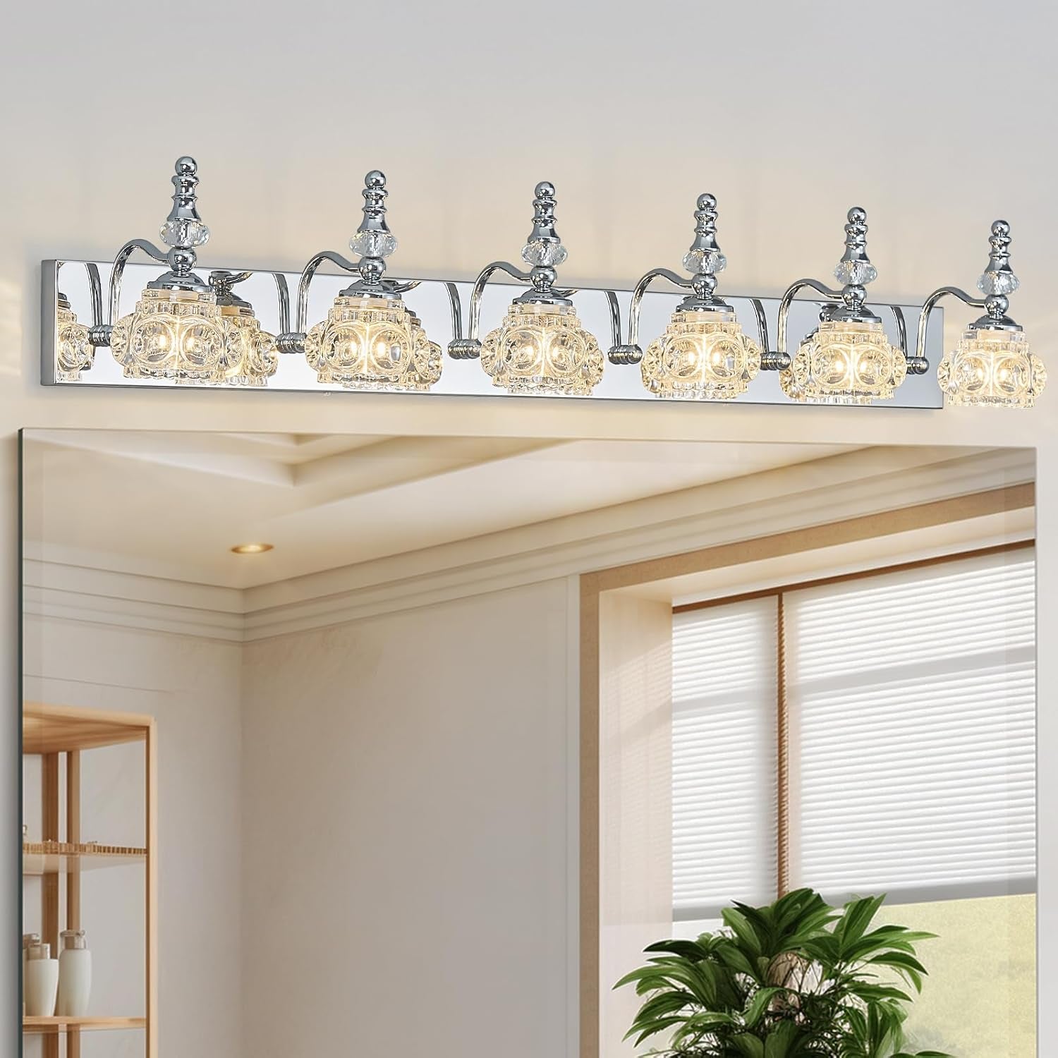 3-Light Black Crystal Bathroom Vanity Light