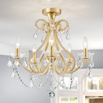 Gold Crystal Flush Mount Chandelier