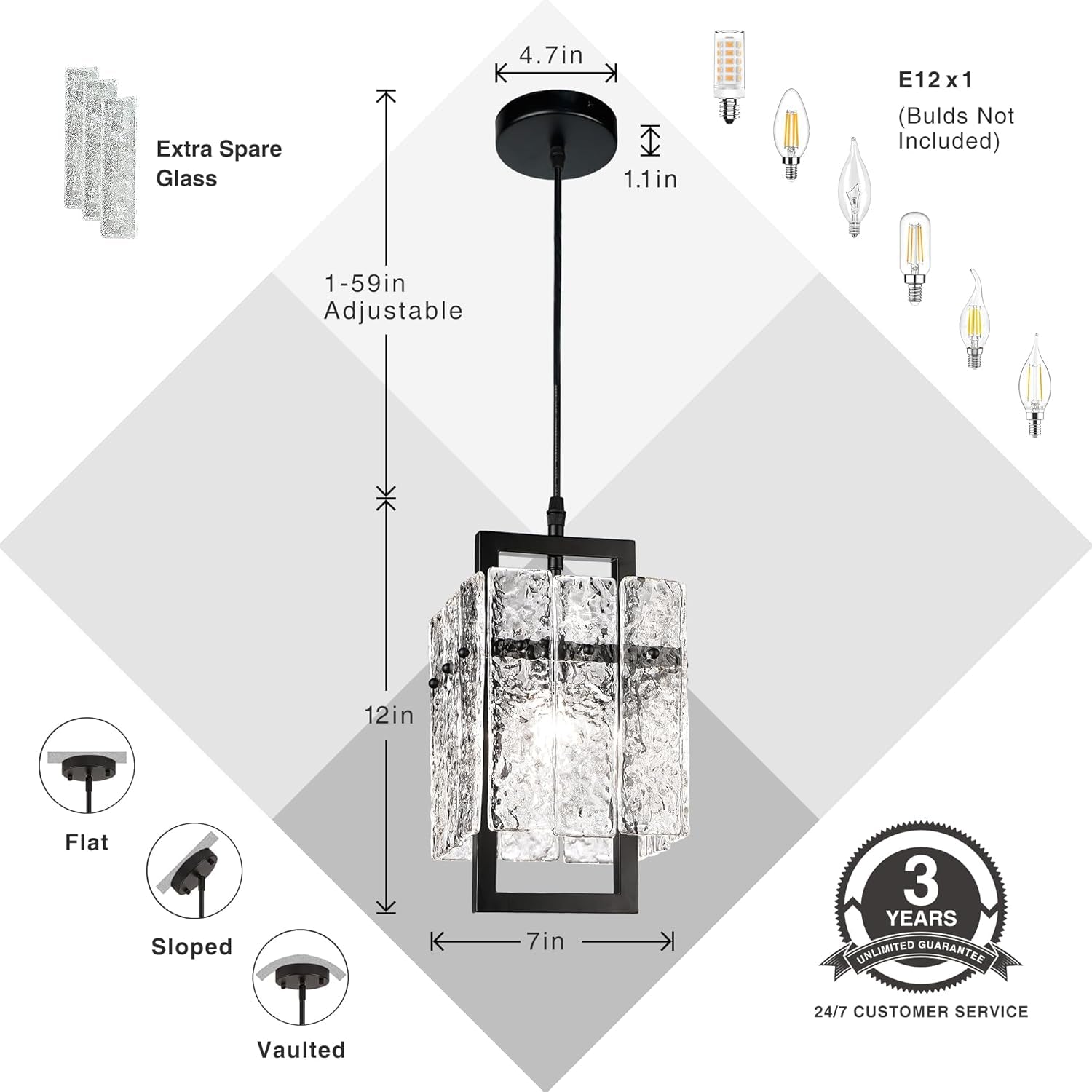 Black Crystal Pendant Light – Ripple Glass Elegance