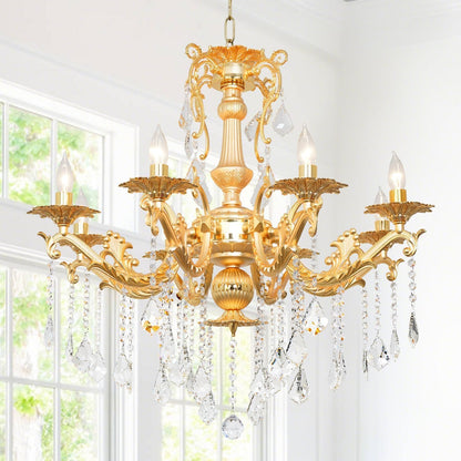 Vintage 12-Light Crystal Candle Chandelier 34"