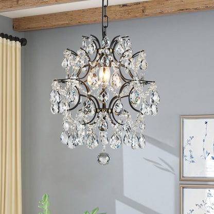 Gold Modern Pendant Chandelier Crystal Raindrop Lighting Ceiling Light Fixture Lamp for Dining Room Bathroom Bedroom Livingroom Entryway 1 E26 Bulbs Required D13 in X H16 In
