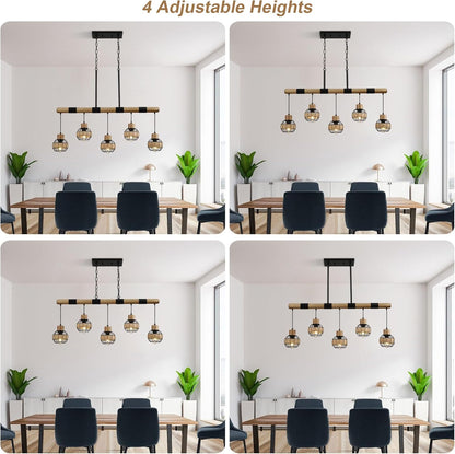 Farmhouse 5-Light Wood & Wicker Pendant Chandelier