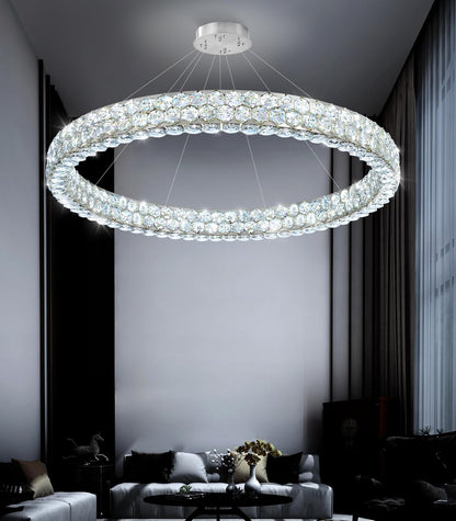 Modern 2-Ring Gold Crystal LED Chandelier