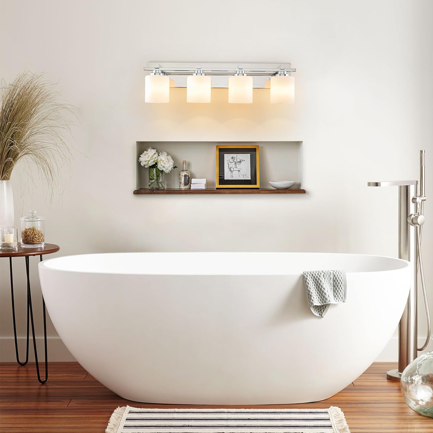 4-Light Chrome Vanity Light with Glass Shades