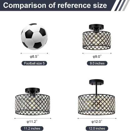 Black Crystal Ceiling Light – 11.2" Round Fixture