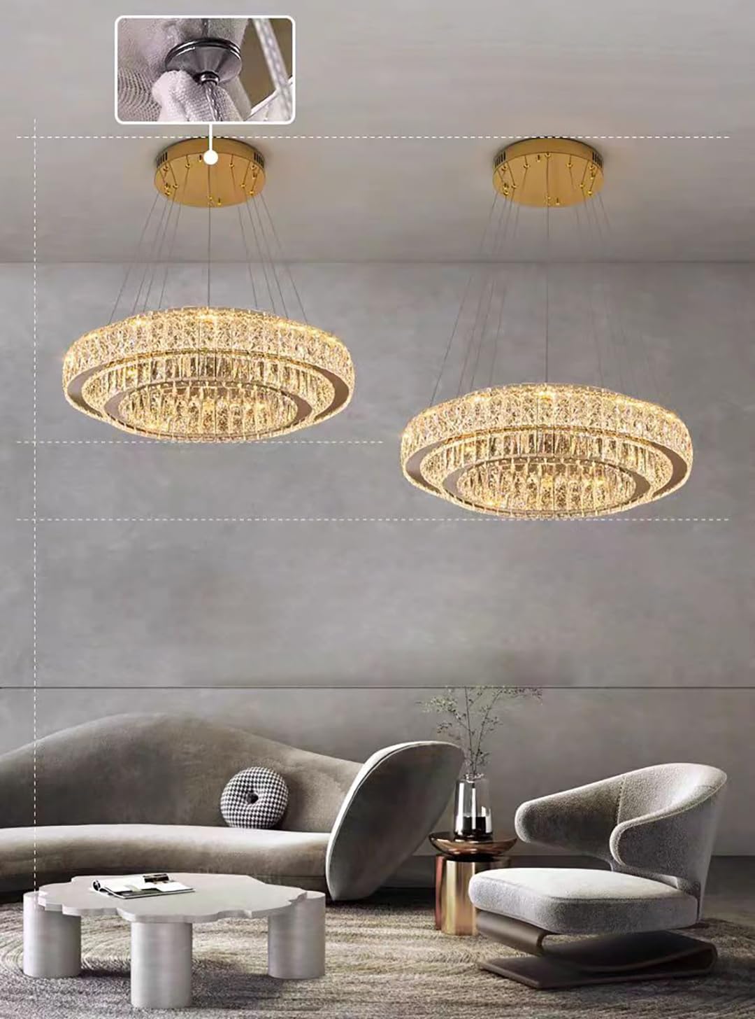 D32"+D20" Modern 2-Ring Crystal LED Chandelier