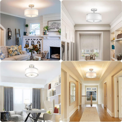 3-Light Semi Flush Mount Drum Ceiling Light