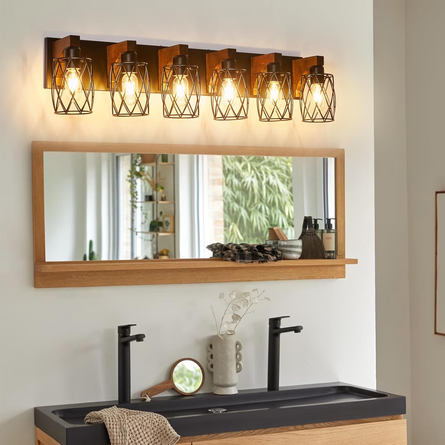 6-Light Farmhouse Vanity Light – Black Cage