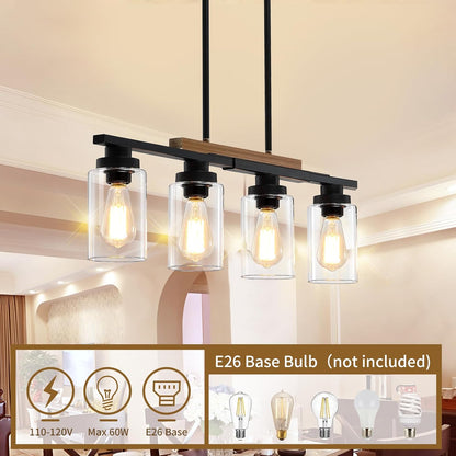 Farmhouse 4-Light Kitchen Island Lighting – Modern Wood Chandelier