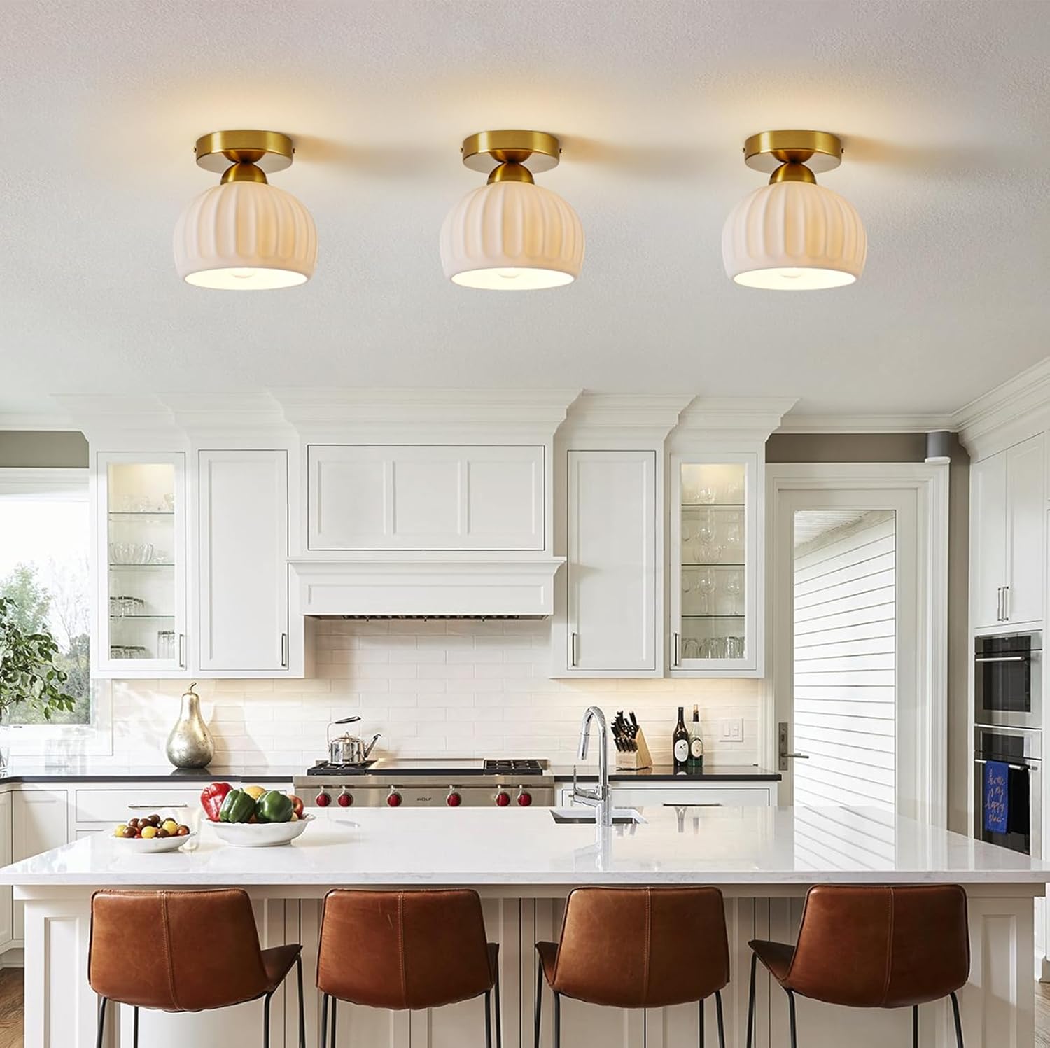 Vintage Ceramic Flush Mount Ceiling Light – 2 Pack