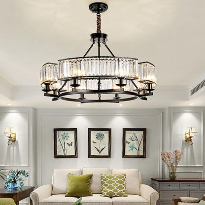 Farmhouse Crystal Chandelier – Black Pendant with K9 Crystals