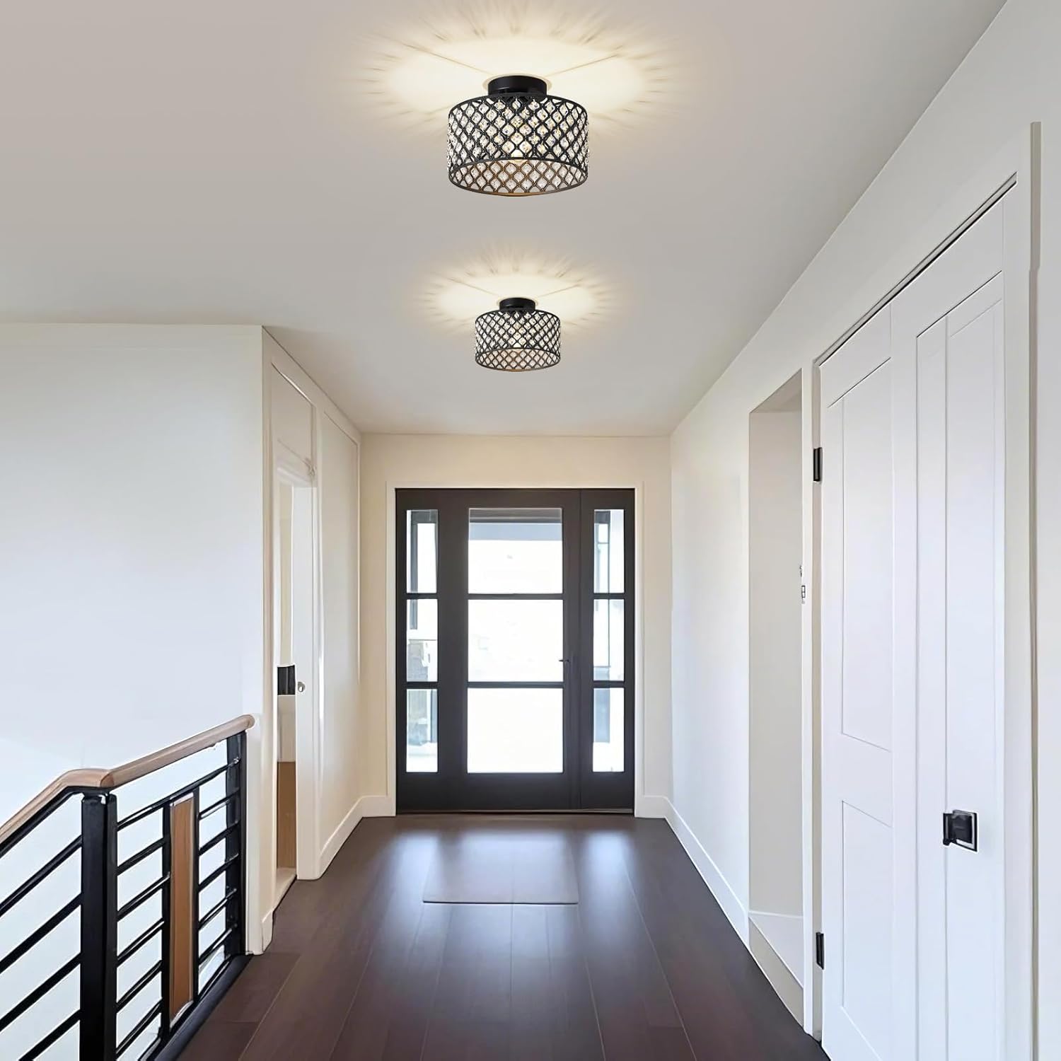 Black Crystal Ceiling Light – 11.2" Round Fixture