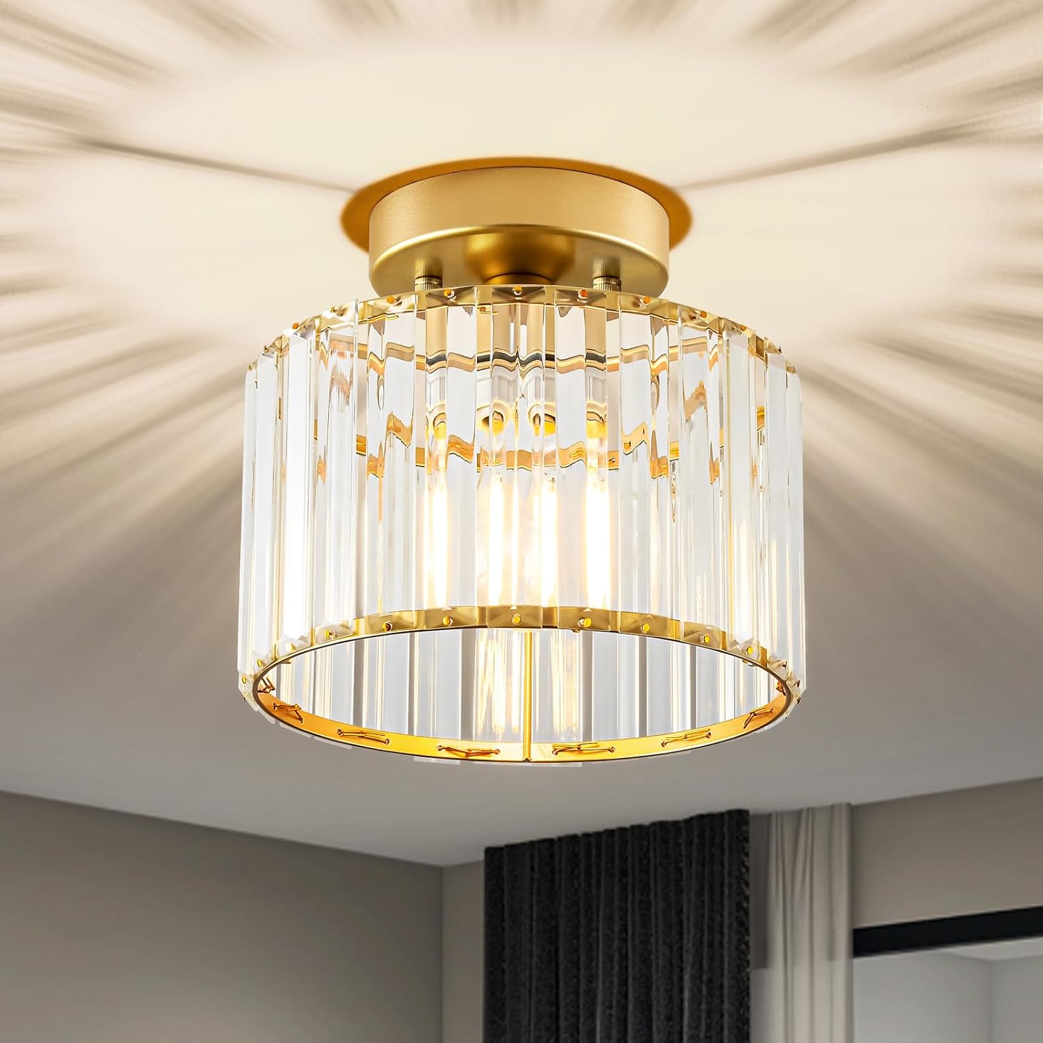 Gold Crystal Semi Flush Ceiling Light – 8.66"