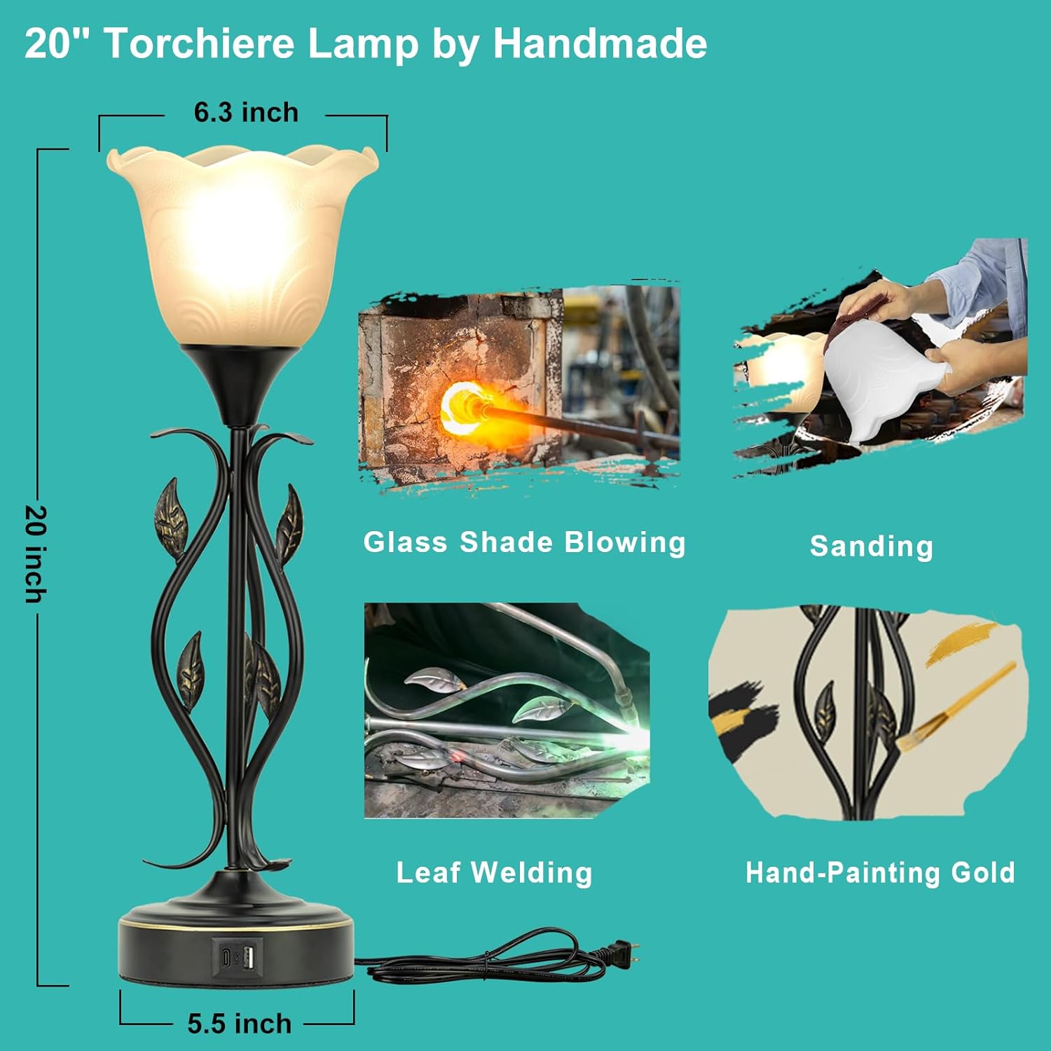 Set of 2 Bedside Lamps – USB, 3-Way Dimmable