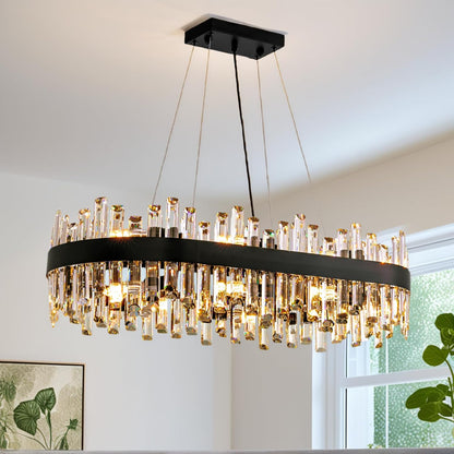 Gold 2-Tier Rectangular Crystal Chandelier 16L