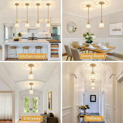 2-Pack Vintage Pendant Lights – Brass Finish with Clear Striped Glass