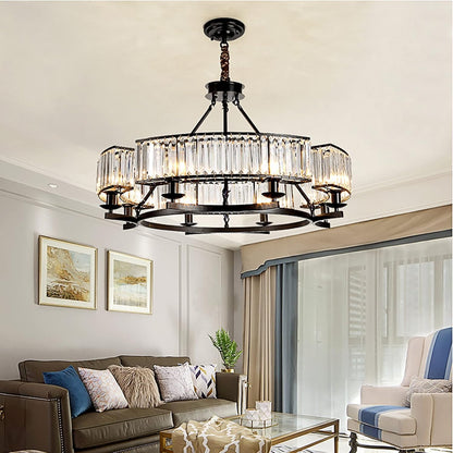 Farmhouse Crystal Chandelier – Black Pendant with K9 Crystals