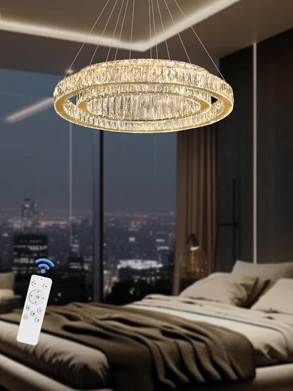 D32"+D20" Modern 2-Ring Crystal LED Chandelier