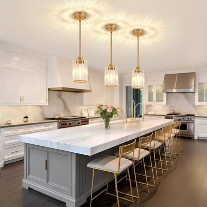 2-Pack Vintage Pendant Lights – Brass Finish with Clear Striped Glass