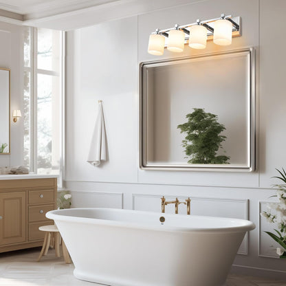 4-Light Chrome Vanity Light with Glass Shades