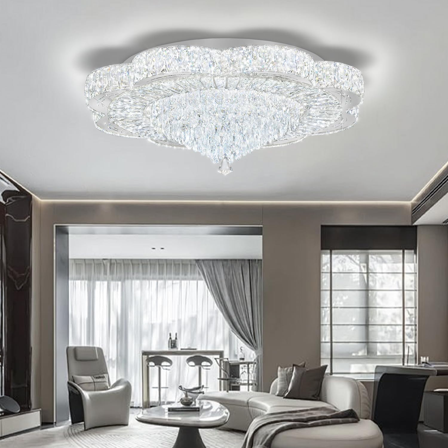 Modern Empire Crystal Chandelier 32" Chrome