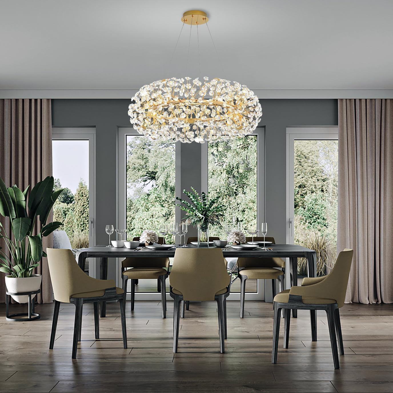 24" Firework Crystal Round Chandelier Chrome