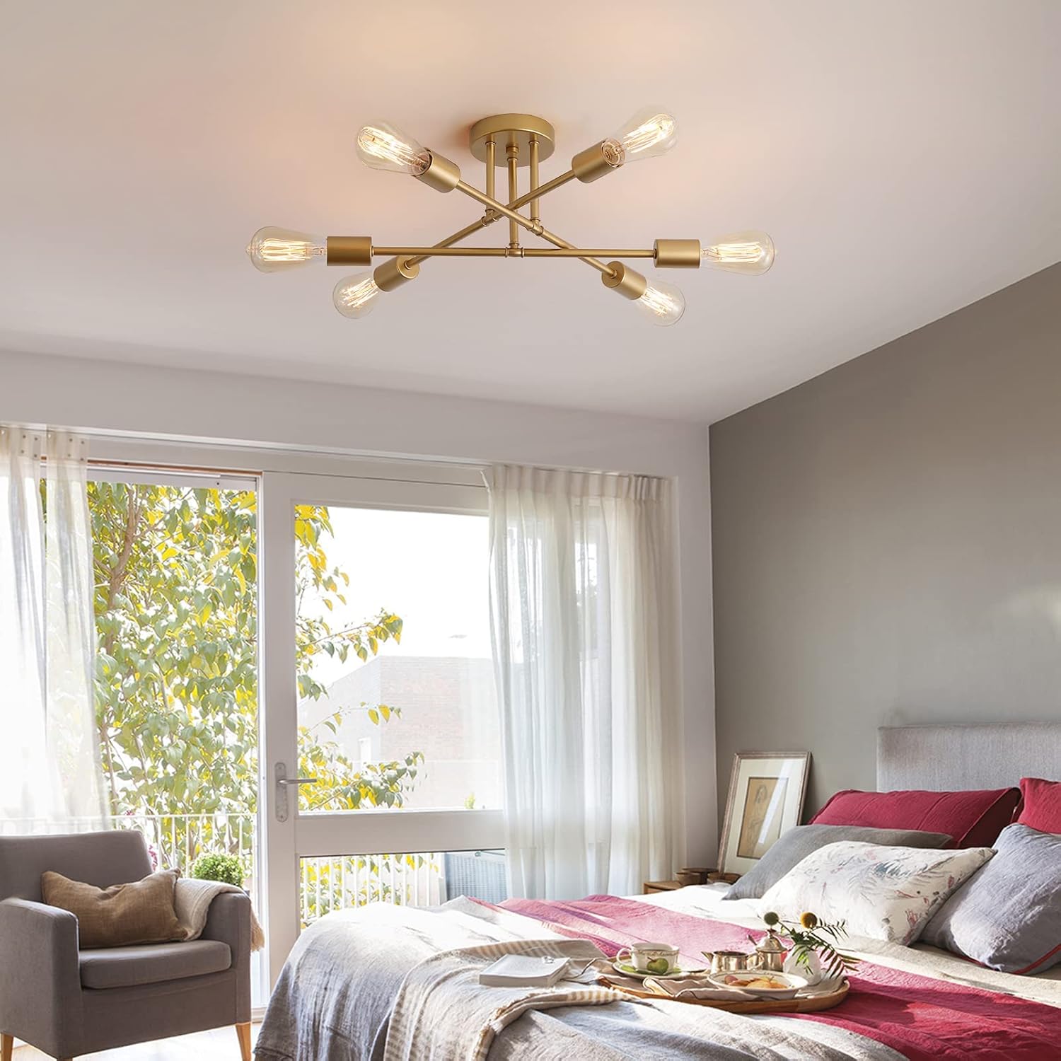 Gold Sputnik Ceiling Light – 6-Light Fixture
