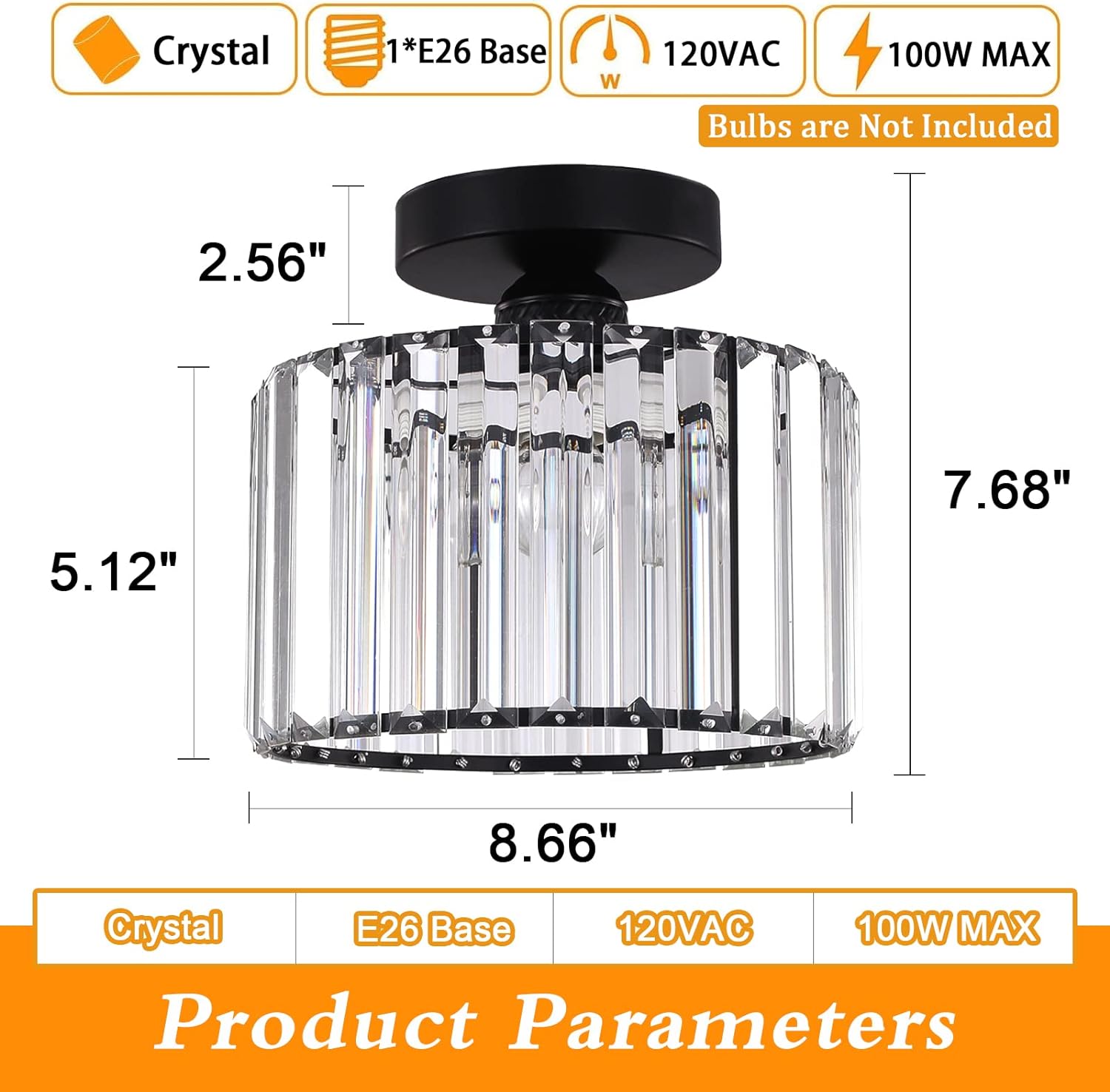Black Crystal Ceiling Light – Semi Flush Mount