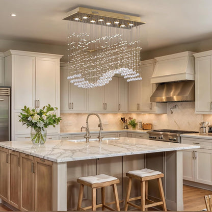 Gold Wave Crystal Chandelier 8-Light Rectangle