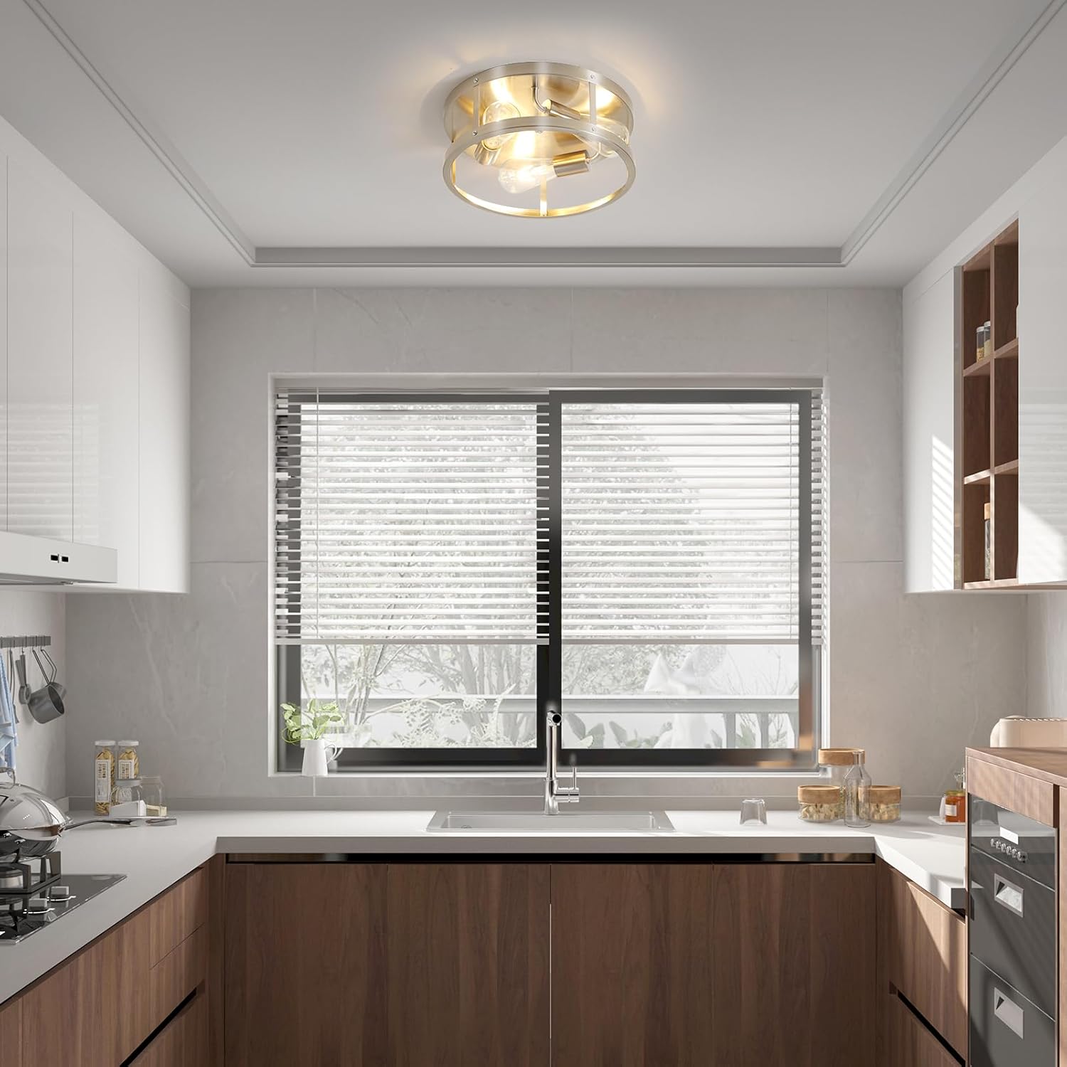 Brushed Nickel 3-Light Flush Mount Ceiling Light