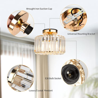 Gold Crystal Semi Flush Ceiling Light Fixture