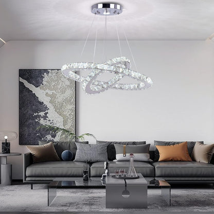 LED 2-Ring Modern Crystal Chandelier White