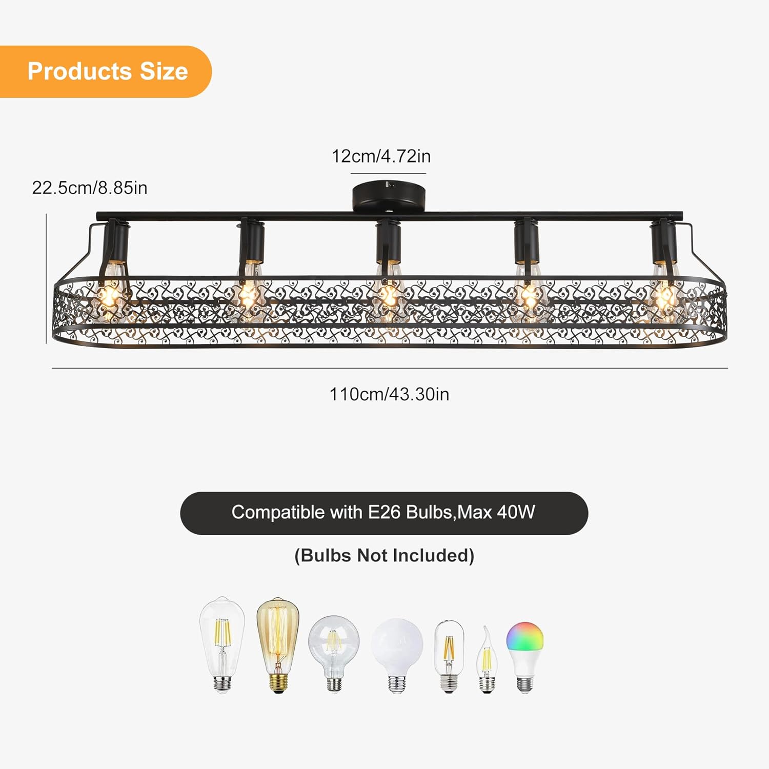 5-Light Black Farmhouse Ceiling Light