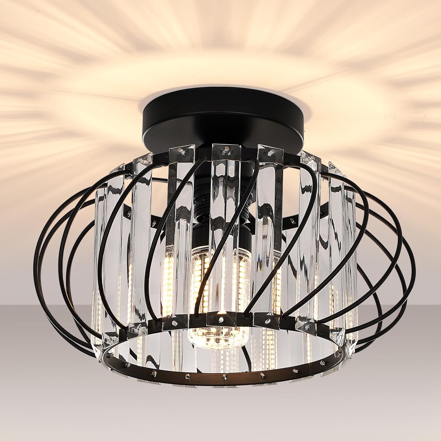 Crystal Chrome Semi Flush Mount Chandelier