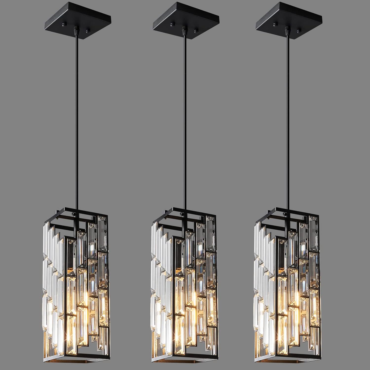 Black Pendant Lighting – 3-Pack Mini Crystal Chandeliers
