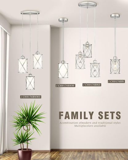 3-Light Brushed Nickel Pendant Chandelier