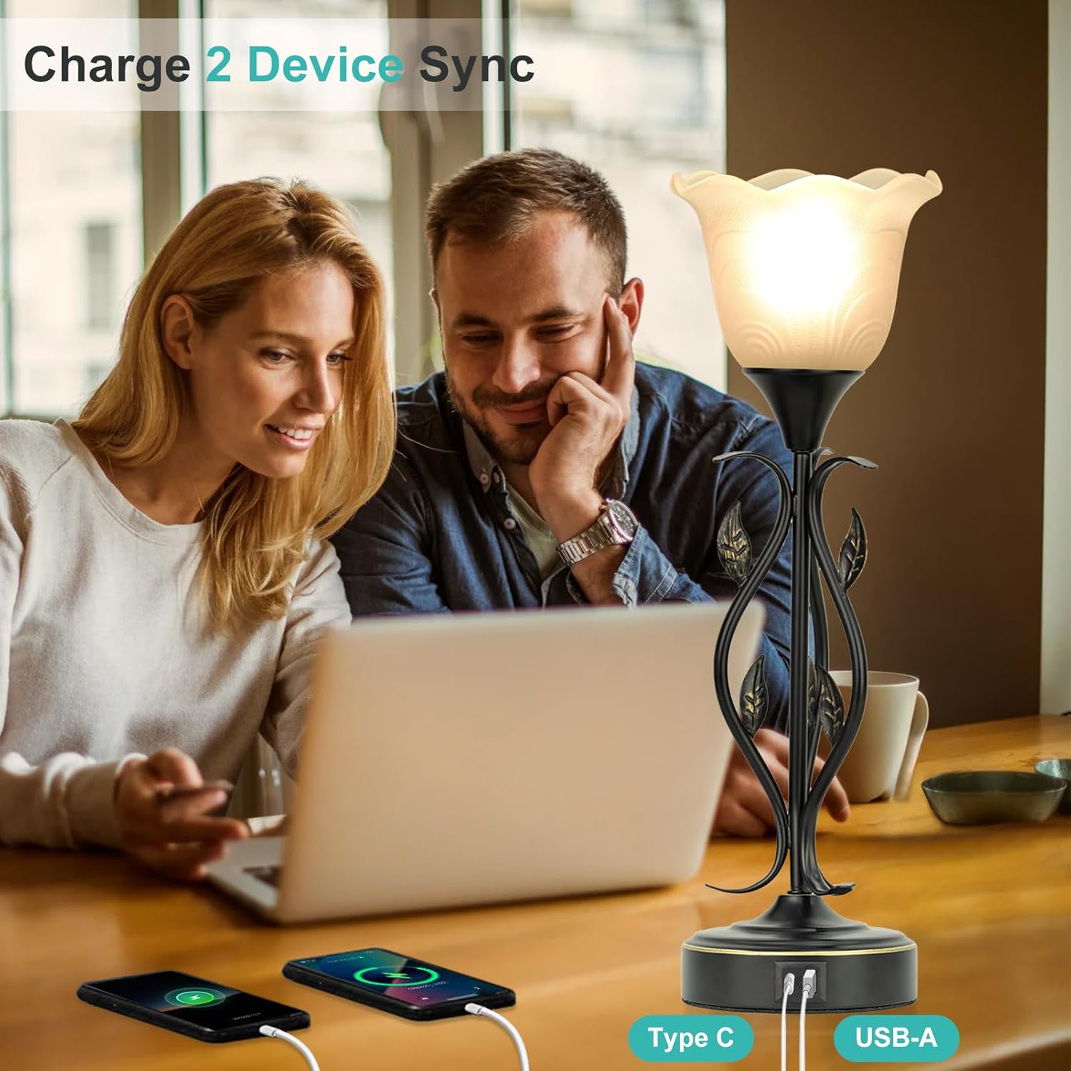Set of 2 Bedside Lamps – USB, 3-Way Dimmable
