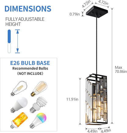 Black Pendant Lighting – 3-Pack Mini Crystal Chandeliers