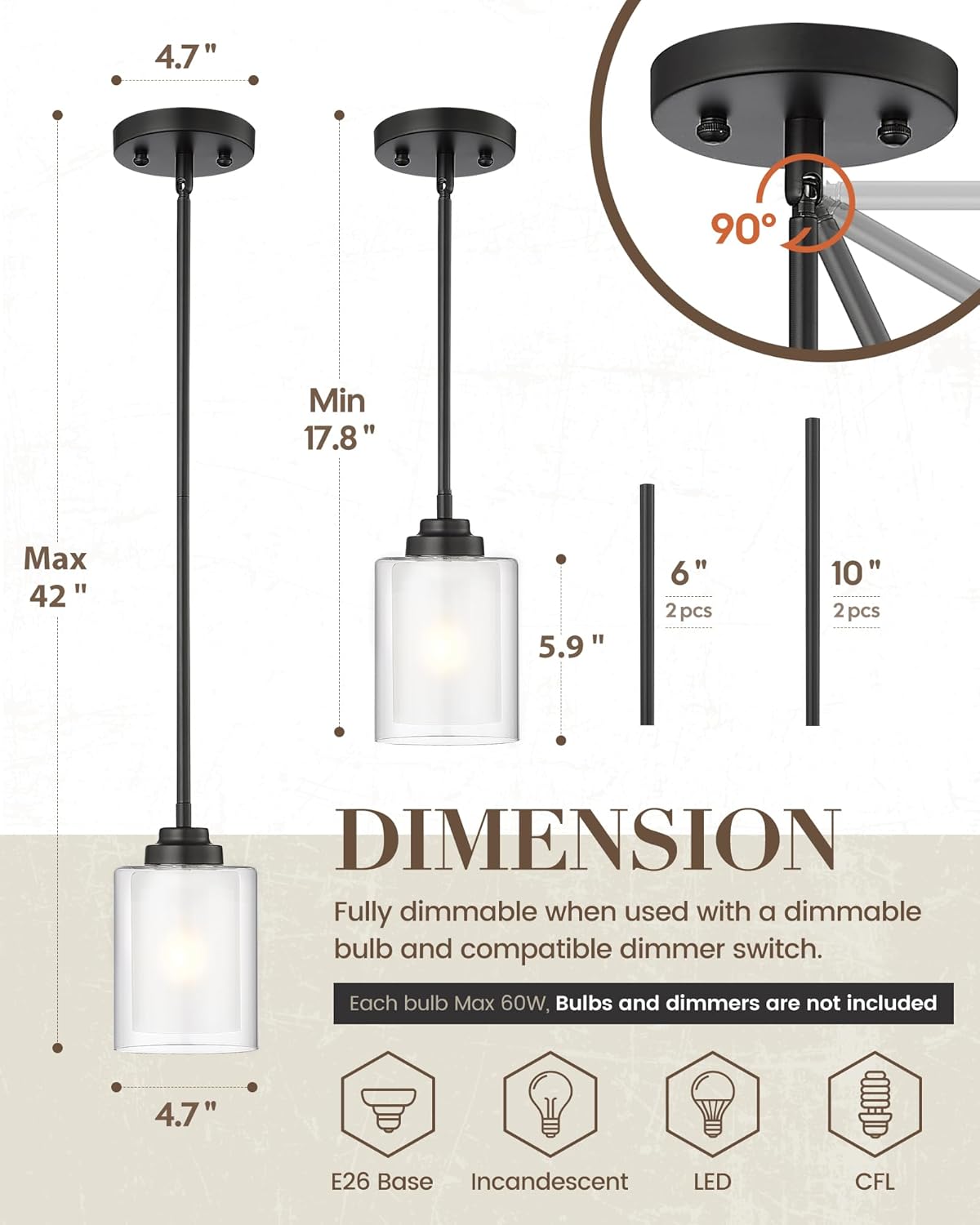 2-Pack Modern Matte Black Pendant Lights – TXPLBK02-2PK