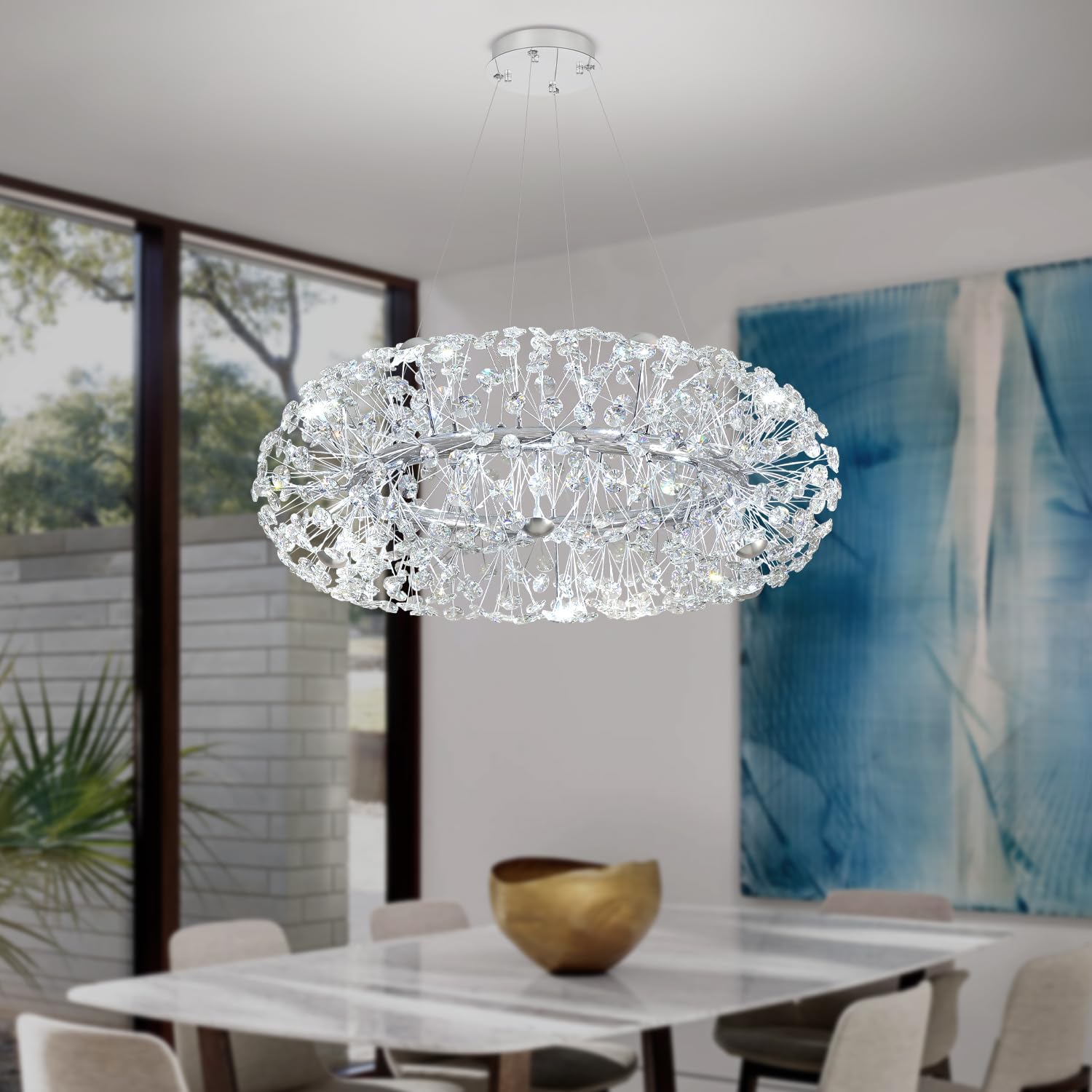 24" Firework Crystal Round Chandelier Chrome