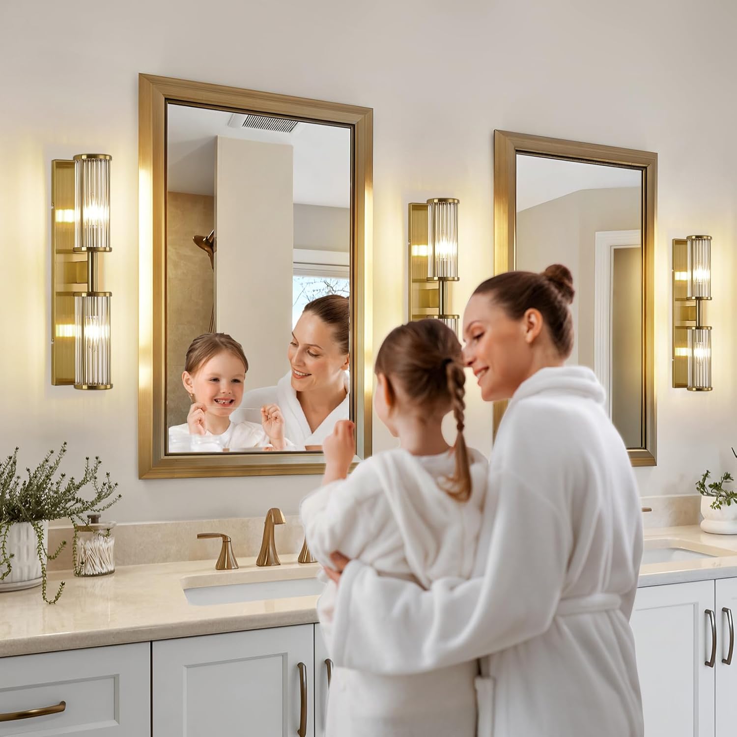 2-Light Brushed Brass Vanity Wall Lamp