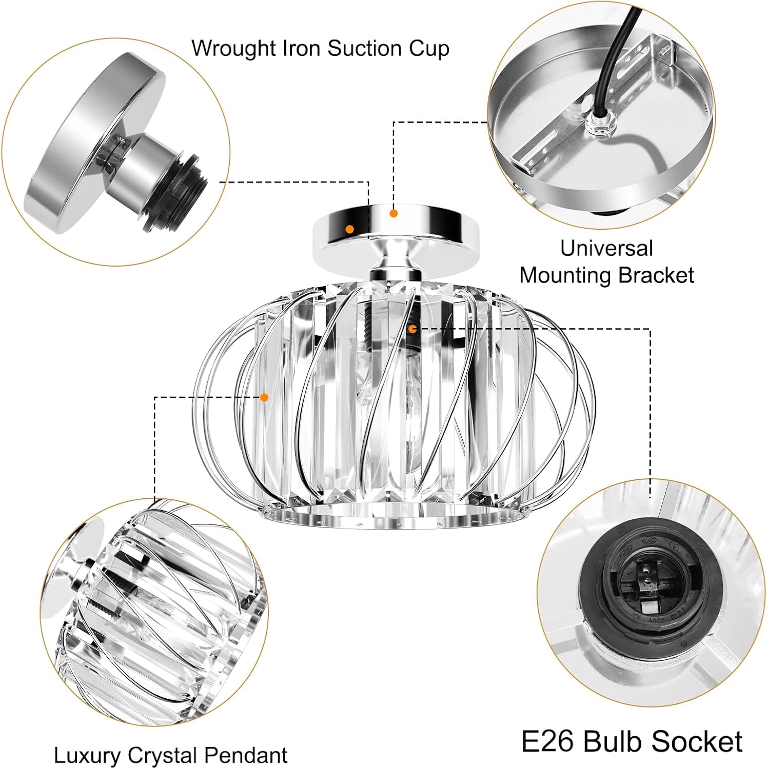 Crystal Chrome Semi Flush Mount Chandelier