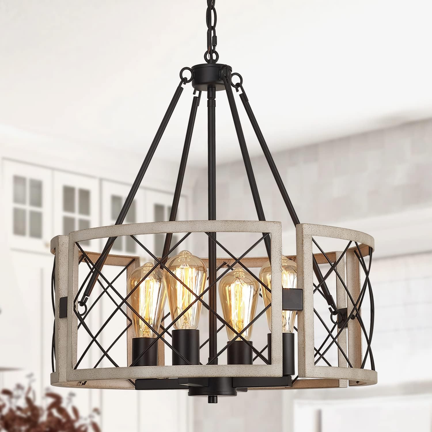 4-Light D19" Farmhouse Chandelier – Rustic Style