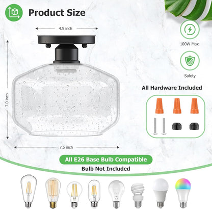 2-Pack Industrial Black Semi Flush Ceiling Lights