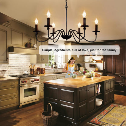 6-Light Farmhouse Chandelier – Black Industrial Finish