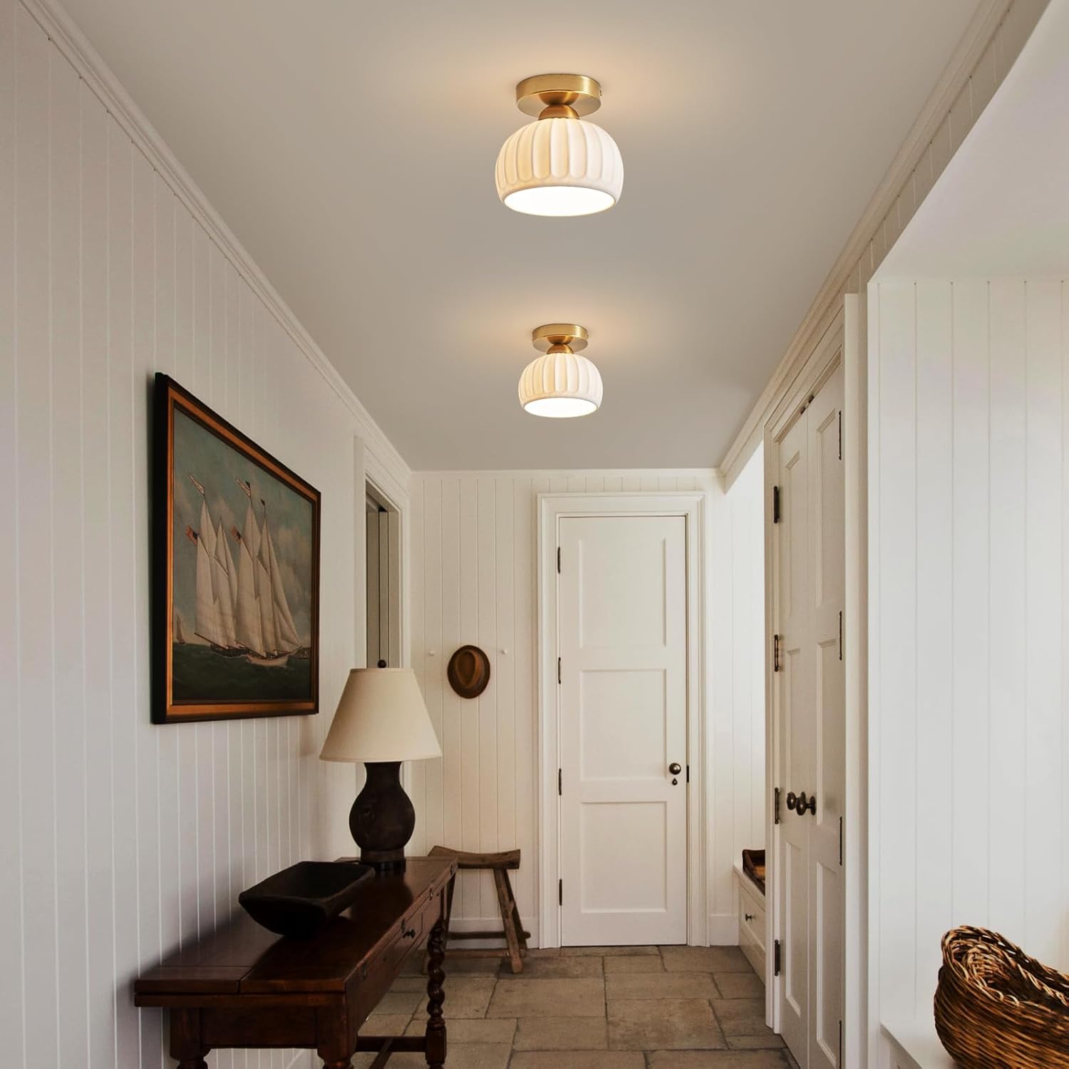 2-Pack Gold Ceramic Semi Flush Ceiling Lights
